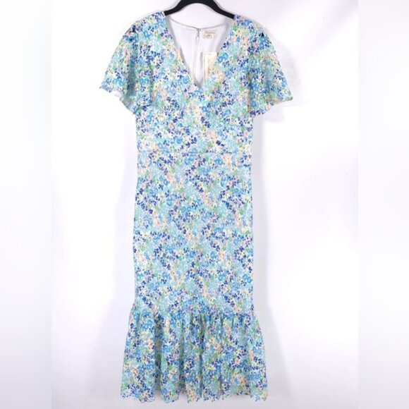 NWT SHOSHANNA Audette Floral Flounce Midi Dress Multi Lace USA🇺🇸MADE Size 6